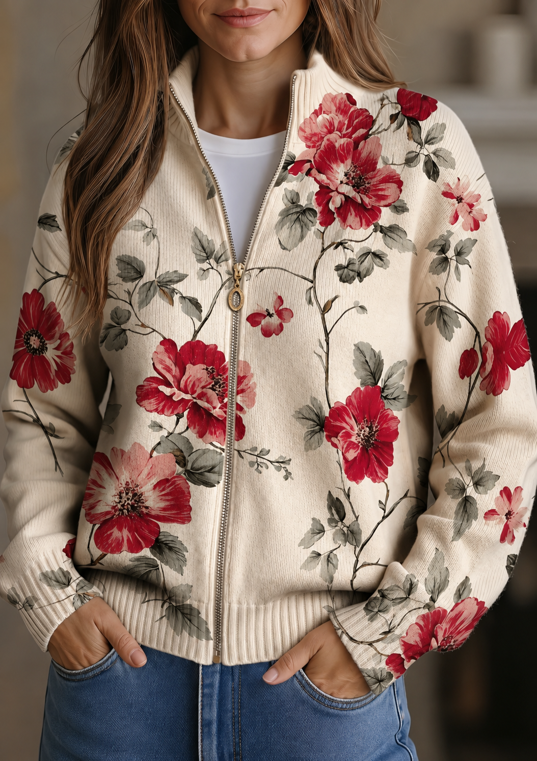 Mieke™ | Vest met vintage rozenprint