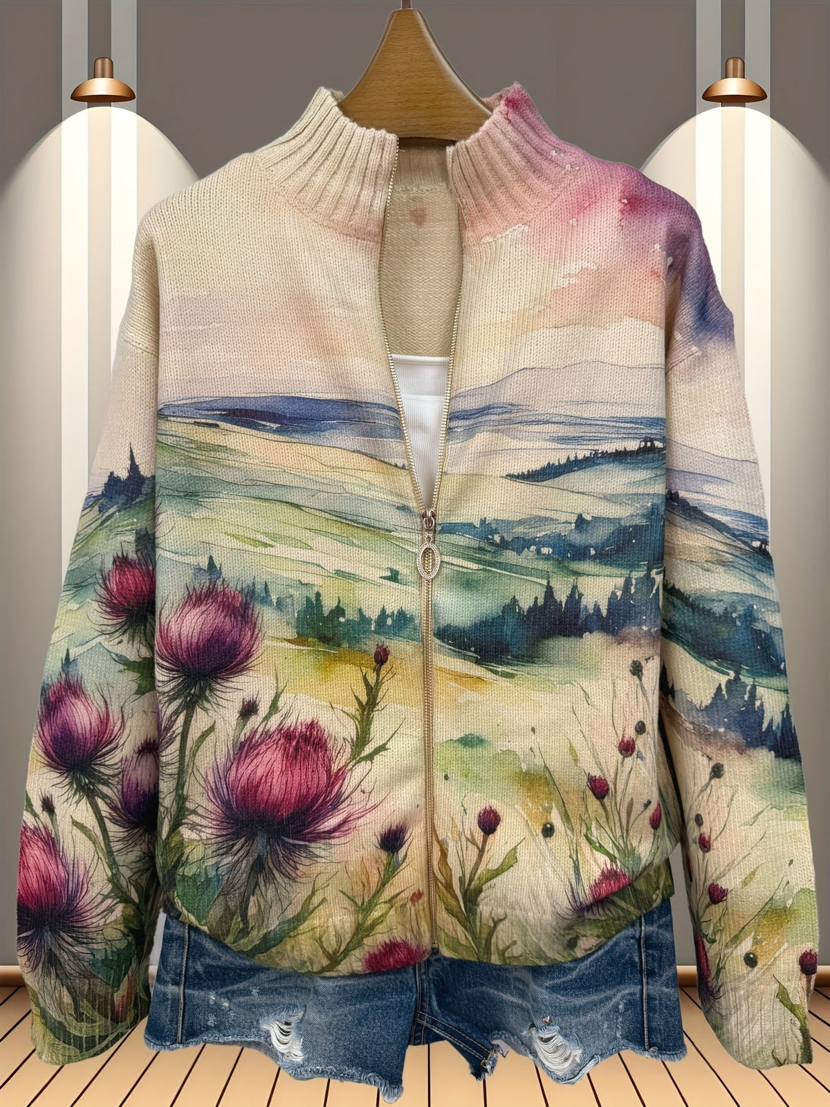 Carla™ | Vest met Schotse distels en landschap