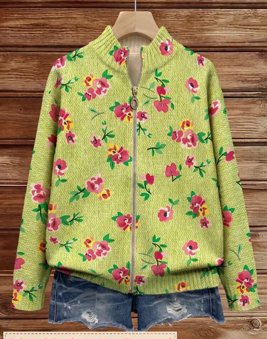 Sjaan™ | Vest met roze bloemen op limoengroen